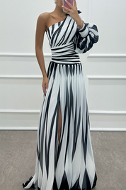 Elegant Striped One Shoulder Maxi Dress For Summer Evenings - New Family Finds