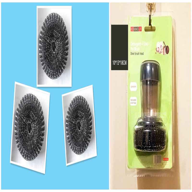 Kitchen Palm Brush – Push-Type Soap Dispenser Scrubber & Cleaner SET