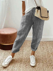 Striped Cotton Trousers With Elastic Waistband Everyday
