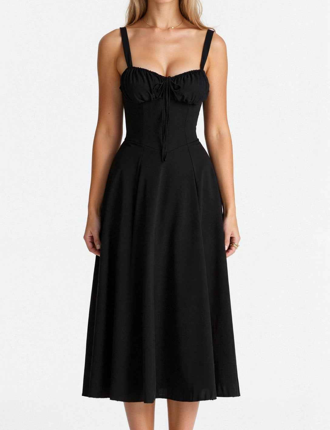 Kiana Corset Midi Dress for Elegant Style and Comfort Black