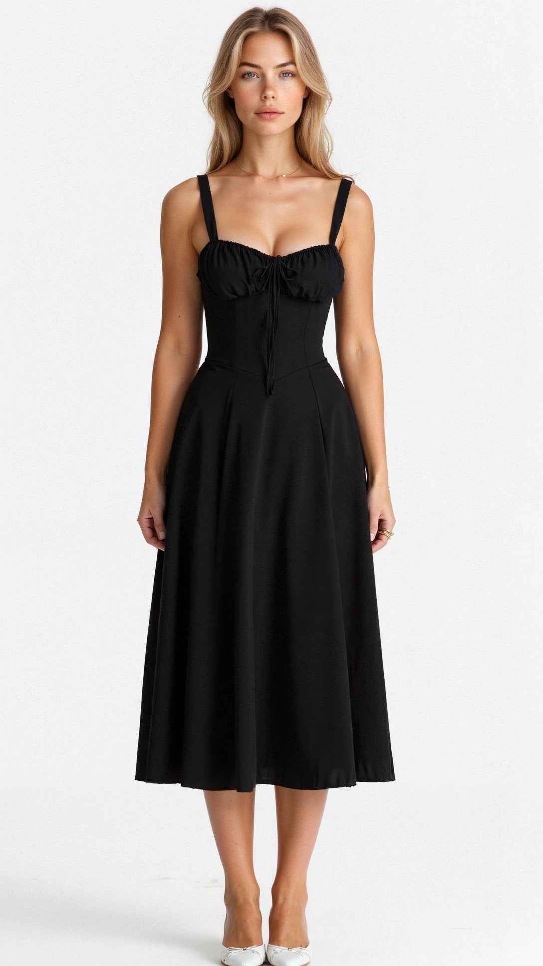 Kiana Corset Midi Dress for Elegant Style and Comfort Black