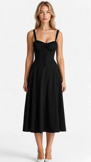 Kiana Corset Midi Dress for Elegant Style and Comfort Black