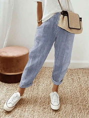 Striped Cotton Trousers With Elastic Waistband Everyday