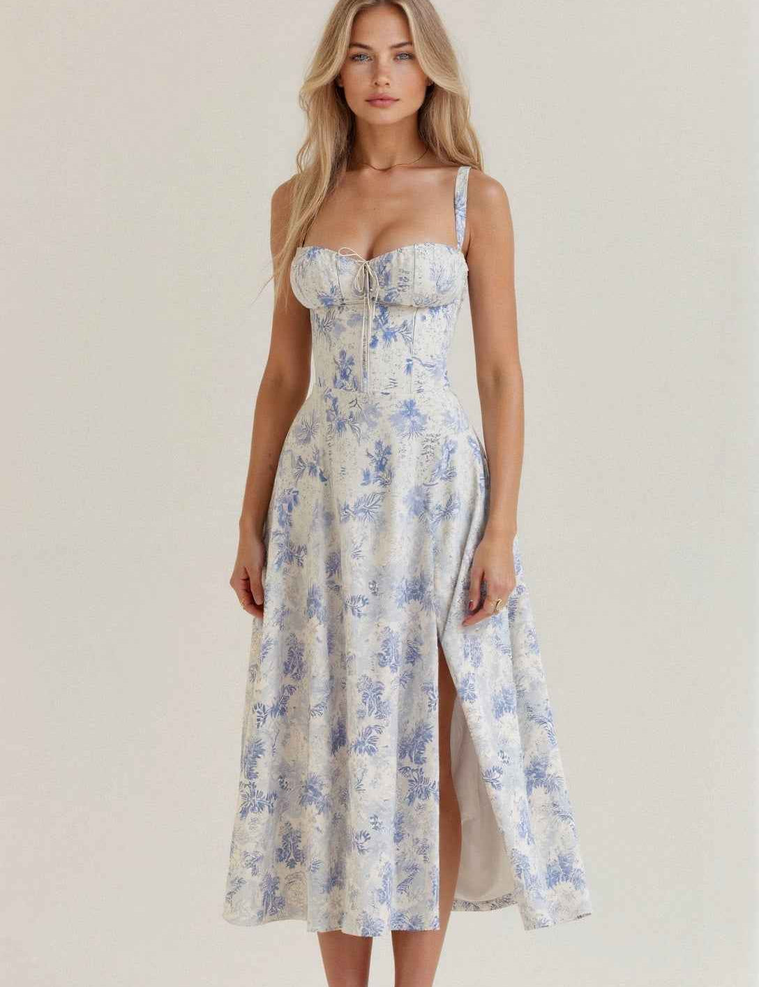 Kiana Corset Midi Dress for Elegant Style and Comfort Blue