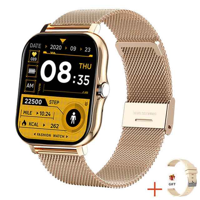 Familyfinds Y13 Smart Watch – Heart Rate, Pedometer, Bluetooth Call, Fitness & Sleep Tracker Gold mesh plus silicone