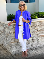 Gathered Back Cotton Shirt Jacket With Flowy Swing Casual - New Family Finds