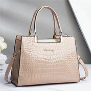 Melinda Shiny Crocodile-Pattern Handbag for Chic Style Khaki