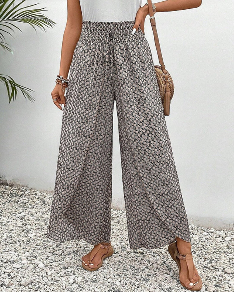 Magdalene - Women's Geometric Print Wide-Leg Trousers Black