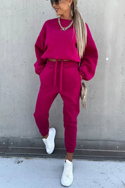 Mackenzie Cozy Sweater Pants Set - Stylish Tracksuit for Ultimate Comfort Rose Red