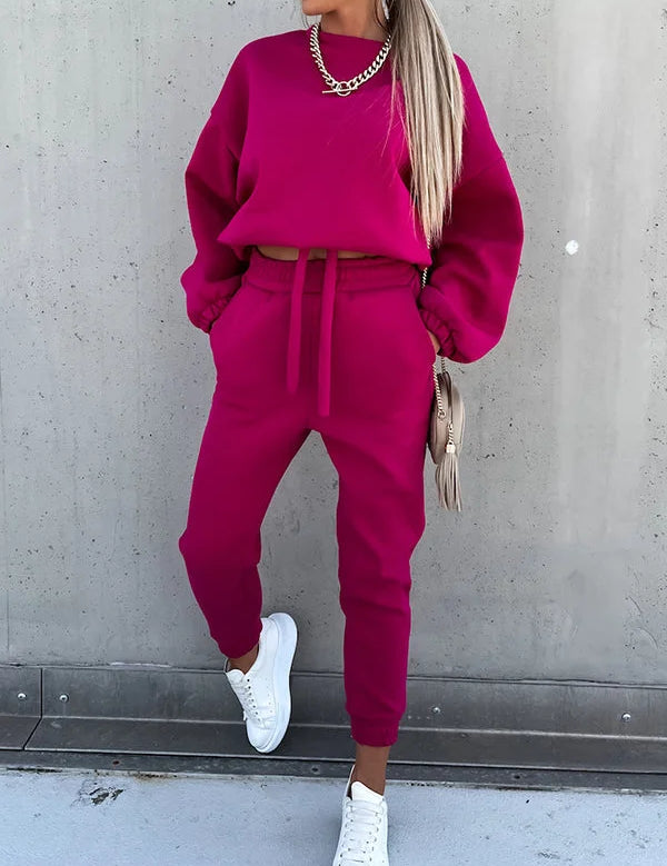 Mackenzie Cozy Sweater Pants Set - Stylish Tracksuit for Ultimate Comfort Rose Red
