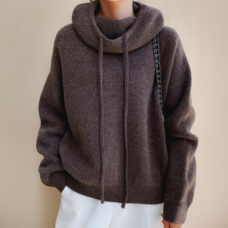 Ylliana Cozy Turtleneck Hoodie for Ultimate Comfort and Style Brown