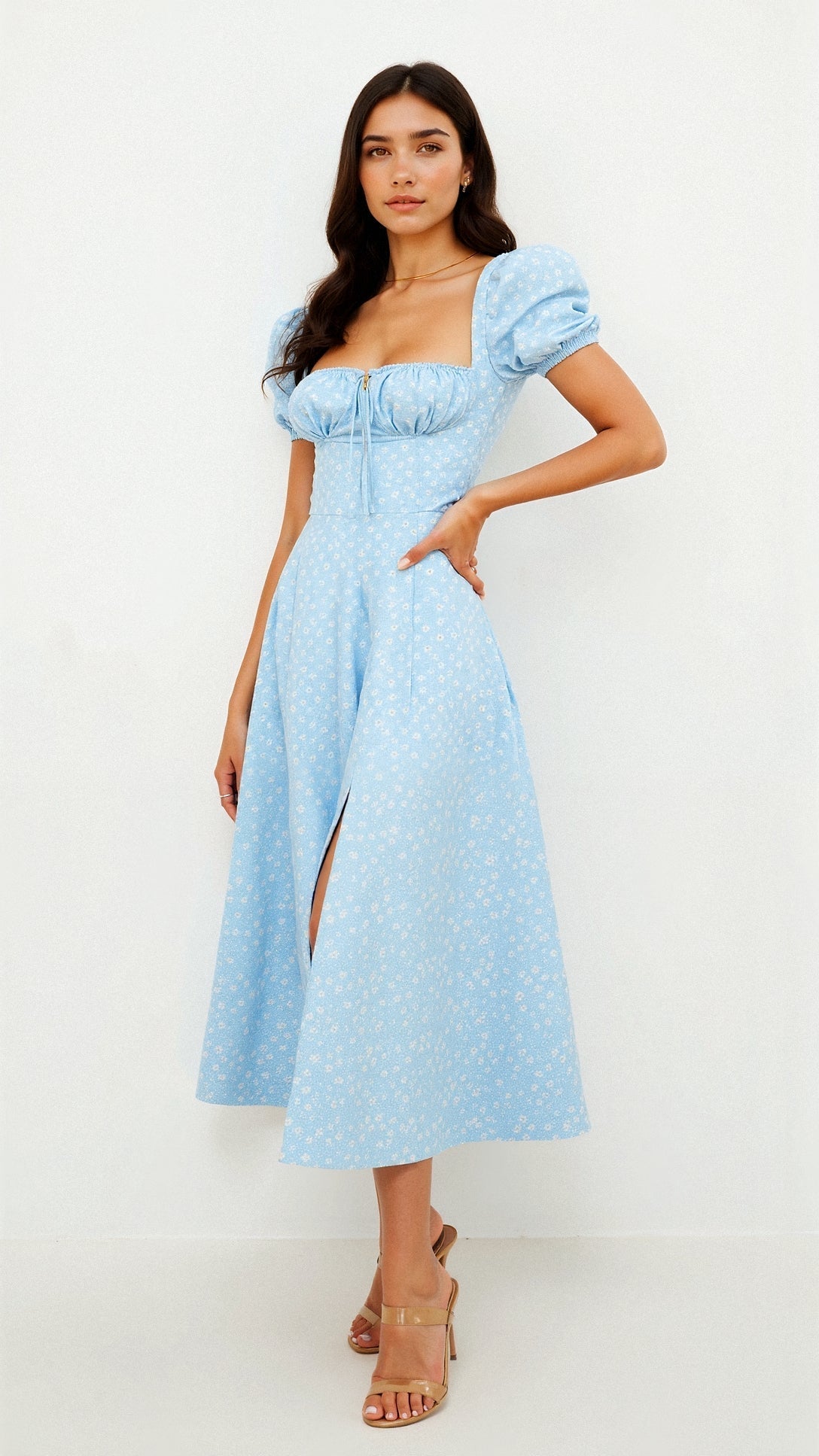 Square Neckline Daniela Midi Dress