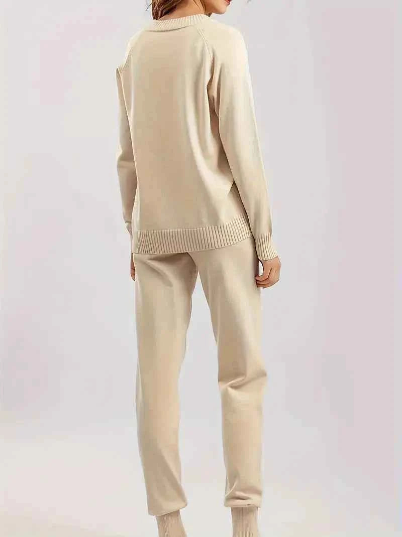 Neutral Knit Two Piece Set With Long Sleeves For Everyday - New Family Finds