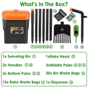 Pooper Scooper Kit – Long Handle Rake & Bin with Bags for Dog Waste