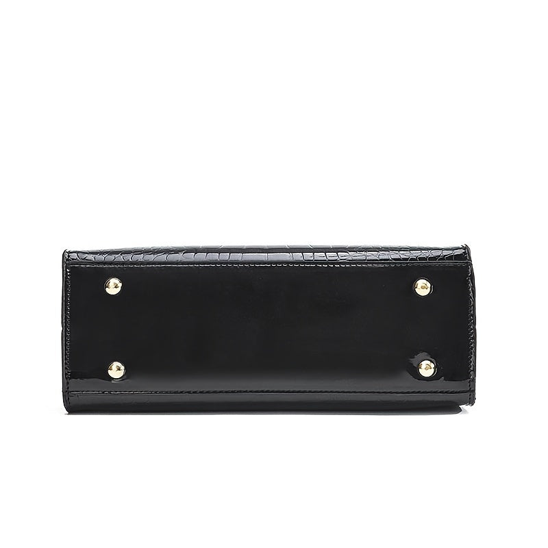 Melinda Shiny Crocodile-Pattern Handbag for Chic Style