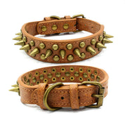 Retro Spiked Dog Collar – PU Leather Adjustable Collar for Large Dogs Brown