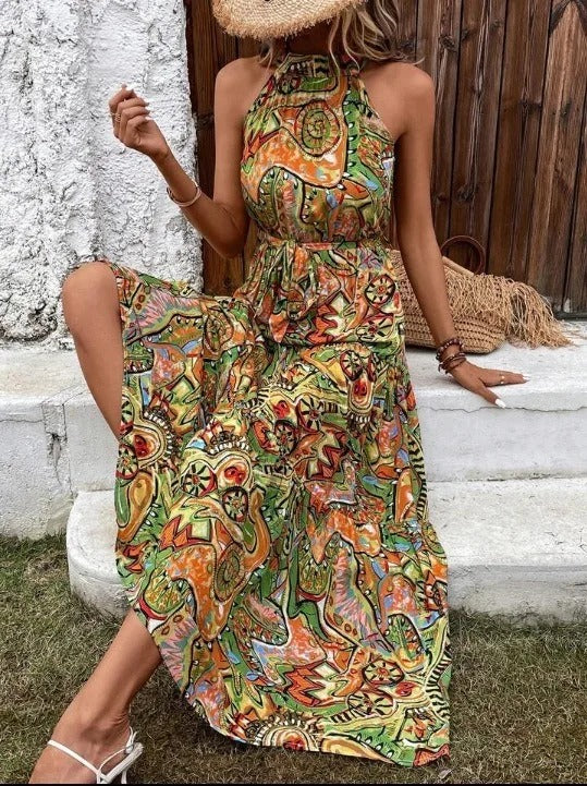 Philine - Retro Halterneck Maxi Dress