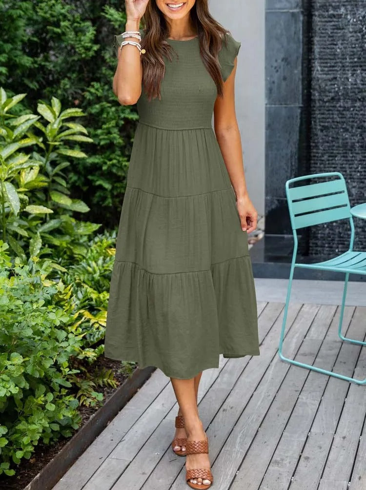 Leana - Gathered Bust Dress Army Green