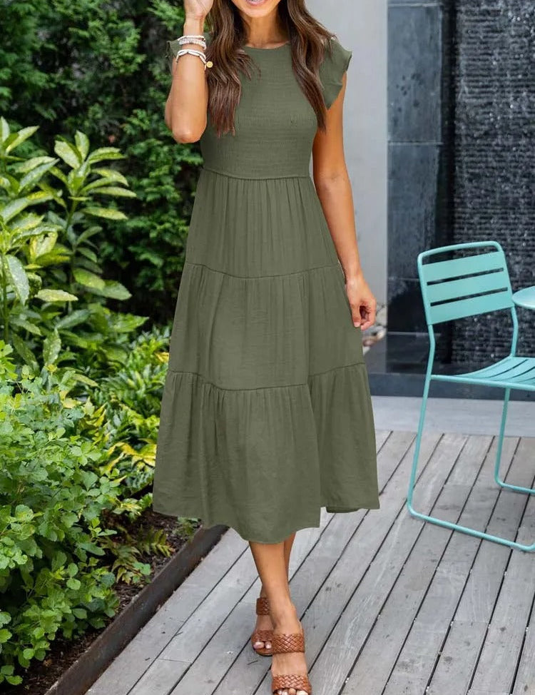 Leana - Gathered Bust Dress Army Green