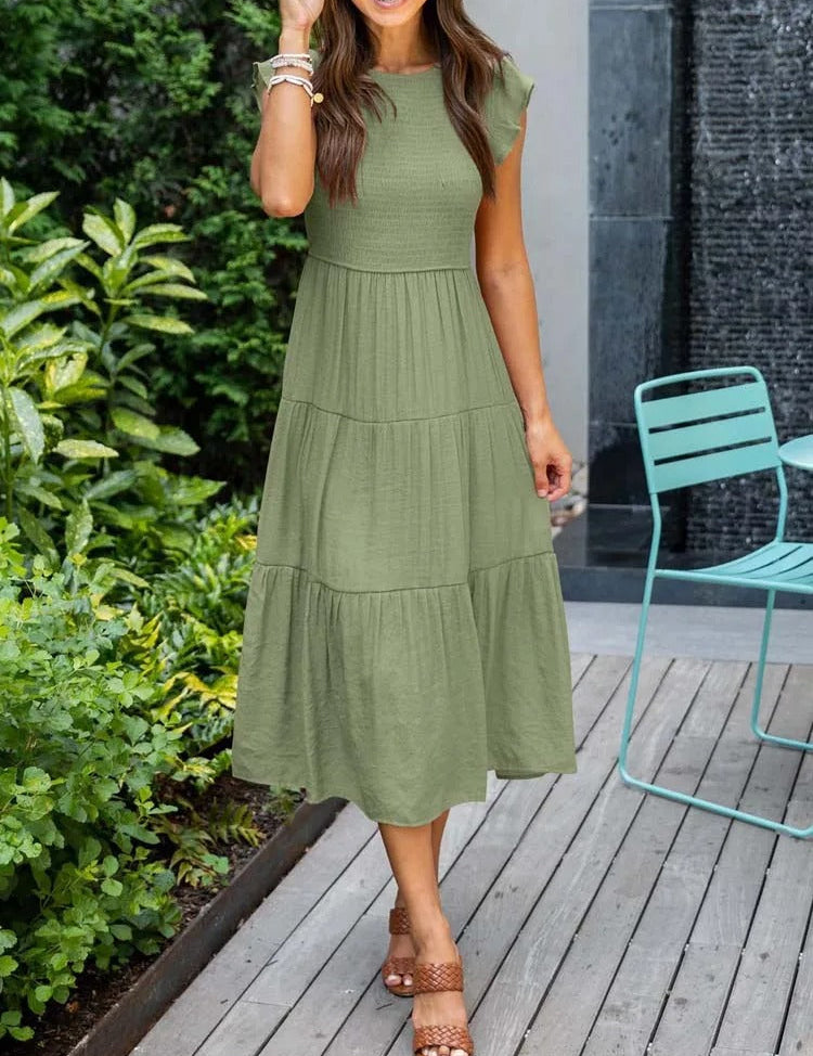 Leana - Gathered Bust Dress Green