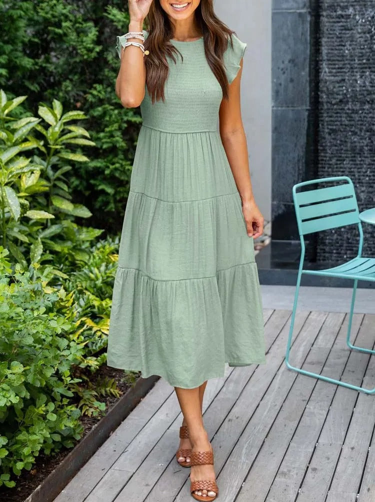 Leana - Gathered Bust Dress Light Green