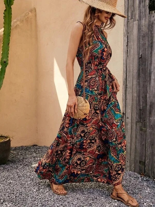 Philine - Retro Halterneck Maxi Dress