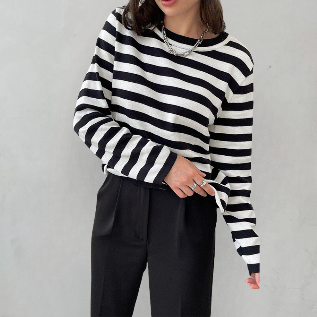 Striped Sweater Dagmar - Chic and Comfortable Knitwear Midnight black