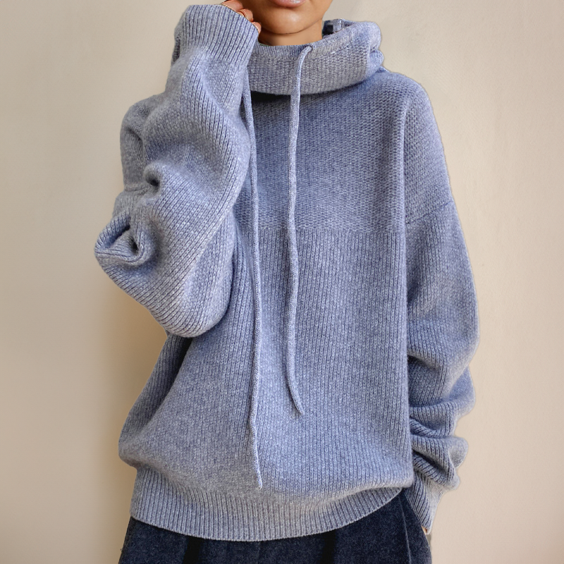 Ylliana Cozy Turtleneck Hoodie for Ultimate Comfort and Style Grey-Blue
