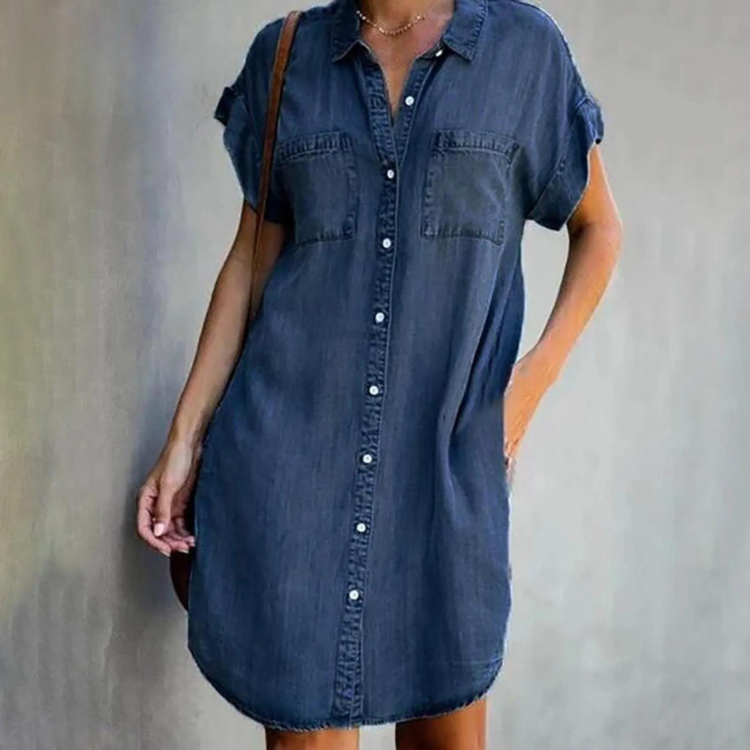 Amelie Denim Shirt Dress" could be rephrased as "Amelie Casual Denim Shirt Dress. Dark Blue