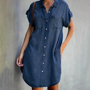 Amelie Denim Shirt Dress" could be rephrased as "Amelie Casual Denim Shirt Dress. Dark Blue