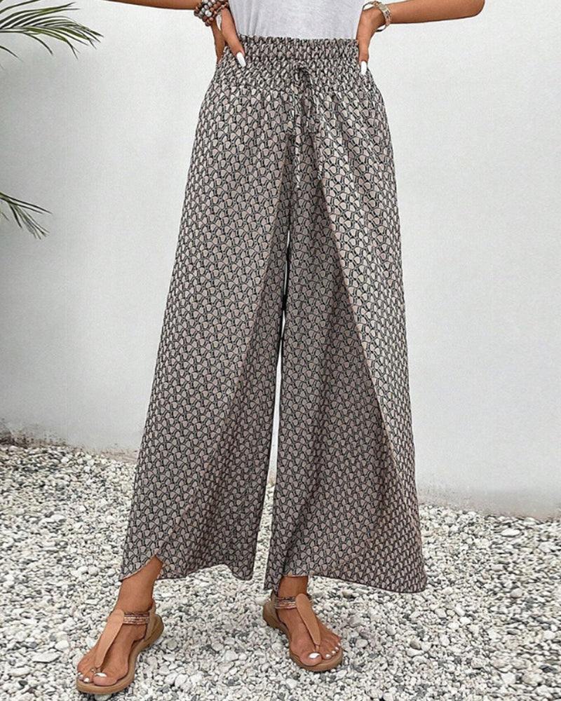 Magdalene - Women's Geometric Print Wide-Leg Trousers
