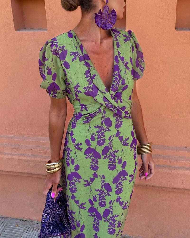Irie – Elegant Floral Dress Green M