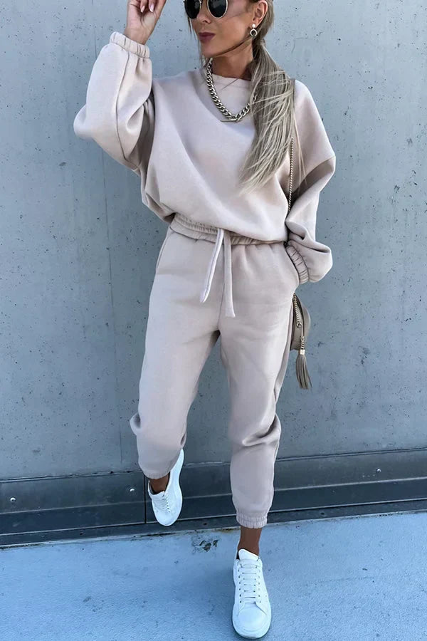 Mackenzie Cozy Sweater Pants Set - Stylish Tracksuit for Ultimate Comfort Apricot