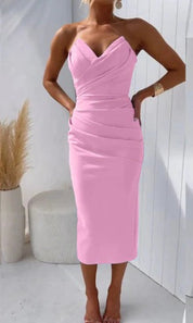 Yassi - Strapless Pleated Dress Pink