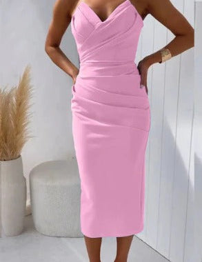 Yassi - Strapless Pleated Dress Pink