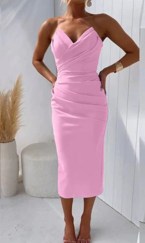 Yassi - Strapless Pleated Dress Pink