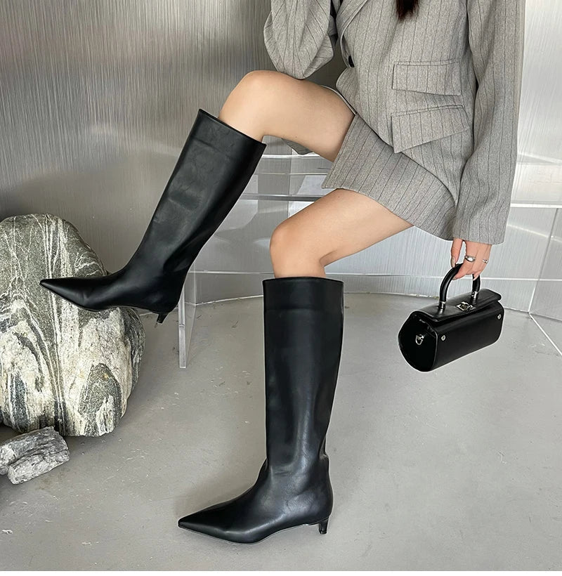 Rosette - Pointed Toe Knee-High Boots