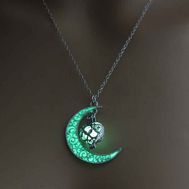 Glowing Pendant Necklace – Luminous Silver Chain Jewelry for Women NY348 Yellow green