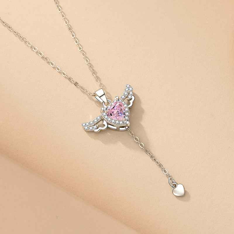 Cupid Heart Angel Wings Necklace – Crystal Tassel Pendant Jewelry Gift for Women