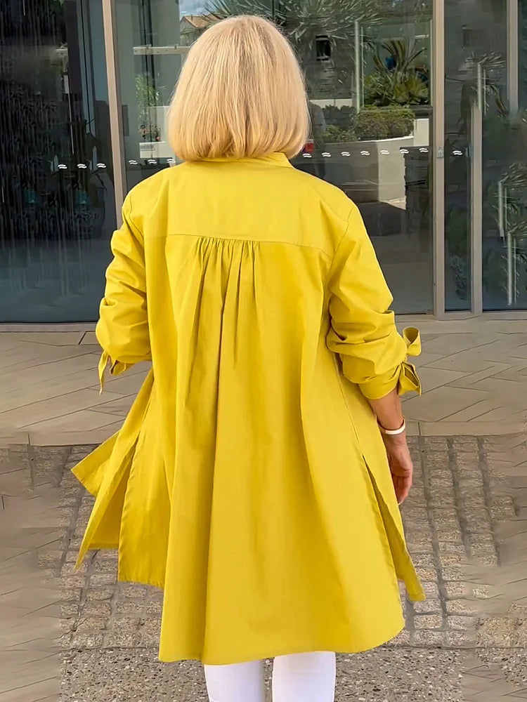 Gathered Back Cotton Shirt Jacket With Flowy Swing Casual - New Family Finds