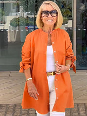 Gathered Back Cotton Shirt Jacket With Flowy Swing Casual - New Family Finds