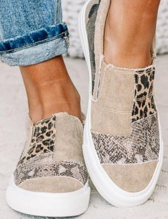 Astrid Leopard Print Slip-On Sneakers Khaki