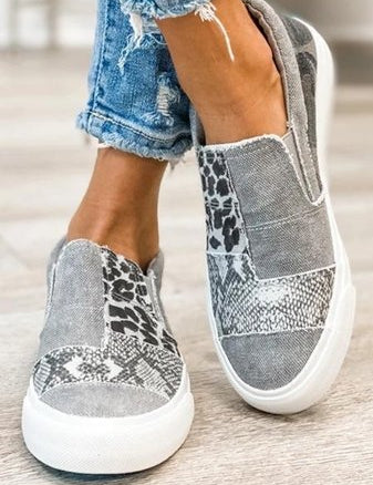 Astrid Leopard Print Slip-On Sneakers Grey