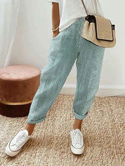 Striped Cotton Trousers With Elastic Waistband Everyday