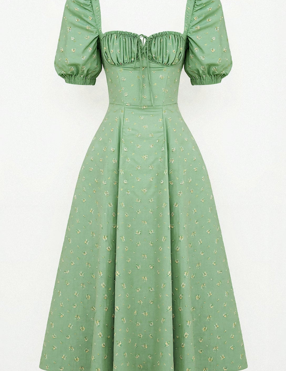 Square Neckline Daniela Midi Dress Green