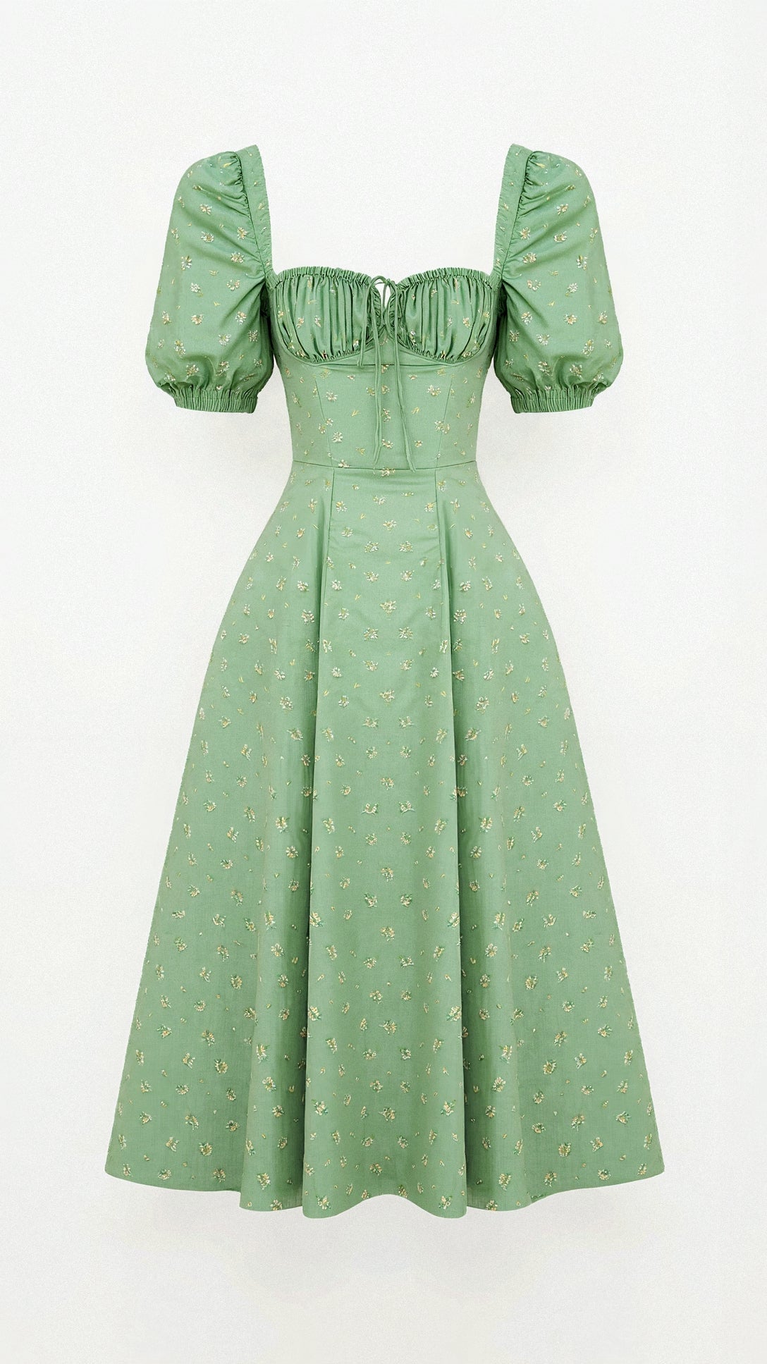 Square Neckline Daniela Midi Dress Green