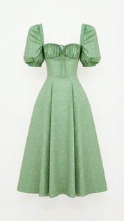 Square Neckline Daniela Midi Dress Green