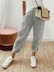 Striped Cotton Trousers With Elastic Waistband Everyday