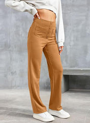 Vicky - Wide-Leg High-Waisted Trousers Brown