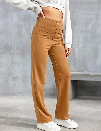 Vicky - Wide-Leg High-Waisted Trousers Brown